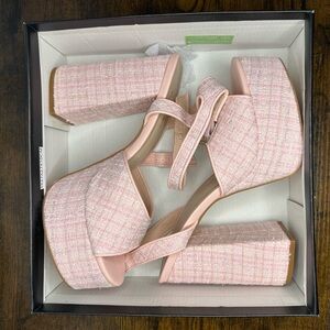 Lulu's Pink Tweed Platform Heels